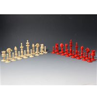 Lot 203 - An Ivory Calvert style chess set, circa 1850, 10cm king size, Lund type knights.