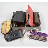 Lot 111 - A collection of wire rimmed spectacles and later sunglasses etc including vintage Ray-ban approximately 19 pairs.