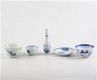 Lot 3 - Nanking Cargo tea bowl and saucer, two other bowls, and spill vase.