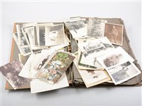 Lot 222 - Postcard album and contents of postcards and greetings cards, and a floral watercolour signed Pittkin, (2).