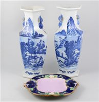 Lot 45 - Pair of Japanese blue and white hexagonal vases