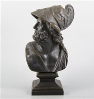 Lot 220 - Bronzed spelter bust, Mars, 29cm.