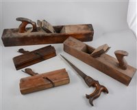 Lot 130 - Two boxes of assorted hand tools and planes.
