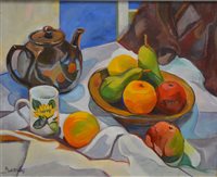 Lot 323 - N Whiteway, still life, oil on board, signed, 40cm by 50cm.