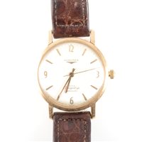 Lot 200 - Longines - a gentleman's Flagship Automatic wrist watch, circular 31mm cream baton dial with quarter arabics and centre seconds hand in a yellow metal case