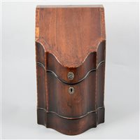 Lot 90 - George III mahogany slope front cutlery box, a Staffordshire cheese dish and cover, and a commemorative plate.