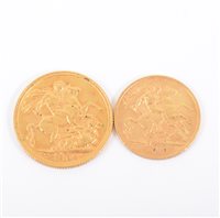 Lot 252 - A Full Sovereign, Edward VII 1902; and a half Sovereign, George V 1912. (2)