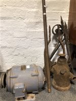 Lot 131A - Lorry jack, brackets, motor, boot scrape.