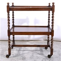 Lot 468 - Oak two-tier dinner wagon, barley twist uprights, width 62cm.