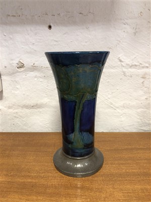 Lot 529 - William Moorcroft for Liberty & Co, Moonlit Blue, a flared vase with Tudric pewter base.