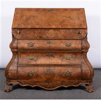 Lot 538 - Dutch walnut bombe shape bureau
