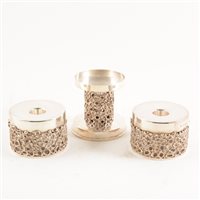 Lot 637 - A set of three Modernist silver candle-stands, Graham Watling of Lacock, London ,1980.