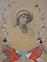 Lot 403 - Early 20th Century, photographic memorial portrait on embroidered silk, HMS Victoria; together with a number of artworks.