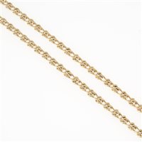 Lot 305 - A 9 carat yellow gold chain link necklace by Chiampesan of Italy, alternating 5.8mm wide flat curb and oval links with a polished finish, overall length 65cm, hallmarked Sheffield (imported) 1992