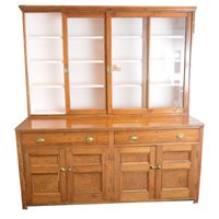 Lot 440 - Victorian pine kitchen dresser, glazed upper-section.