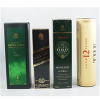 Lot 224 - Glen Ord, 12 year old; Johnnie Walker, green label, 15 year old; Johnnie Walker, black label, extra special, 12 year old; Glenlivet, 12 year old. (4)