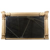 Lot 502 - A gilded overmantel mirror, half column sides with acanthus leaves to top corners, overall 120cm x 74cm.