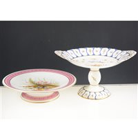 Lot 54 - Pair of Royal Worcester comports, dated 1876, decorated with sprays of wild flowers, diameter 24cm and a Coalport part dessert service, (7).