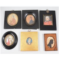 Lot 124 - Mughal style portrait miniature, Emperor Shah Jahan, and six other miniatures.