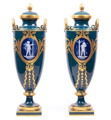 Lot 40 - A pair of Minton pâte-sur-pâte vases by Albion Birks, 1909