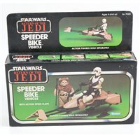 Lot 265 - Star Wars Return of the Jedi Speeder Bike Vehicle set with action speed flaps, Kenner, in original box still factory sealed.