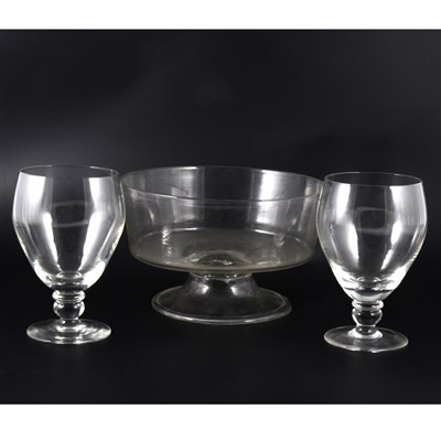 Lot 6 - A large George III rummer, three other large rummers, and a pedestal glass bowl.
