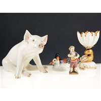 Lot 50 - Royal Copenhagen model of a pig, No. 414, 18cm, Herend ducks, and other small figures, (11).