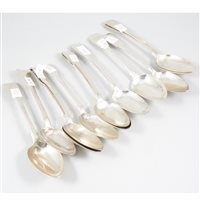Lot 383 - A collection of twelve Georgian silver table spoons, fiddle pattern, various makers