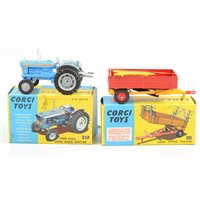 Lot 168 - Corgi Toys diecast no.67 Ford 5000 Super Major tractor, boxed, and no.62 farm tipper trailer, boxed, (2).