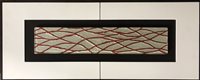 Lot 257 - A contemporary abstract wall hanging, red on white glass panel.