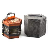 Lot 174 - An Anglo concertina squeezbox by Lachenal & Co of London, twenty-nine buttons, pierced mahogany case
