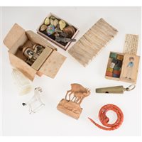 Lot 206 - Child's paint box, probably early 19th Century, ostrich egg, shells, etc.