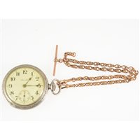 Lot 333 - A Hamilton open face pocket watch with arabic dial and subsidiary seconds dial in a white metal case 50mm diameter