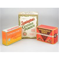Lot 87 - Advertising: Symington's custard powder, original carton and two others Symington's granulated gravy and Symington's jelly crystals, (3).