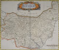Lot 343 - Johannes Jansson, Leicestershire hand coloured county map; and a map of Suffolk after Morden.