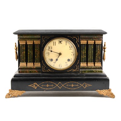 Lot 190 - American simulated marble painted wood mantel clock, ...