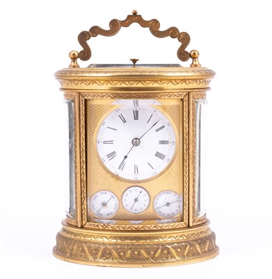 Lot 312 - French brass calendar carriage clock, circa 1880
