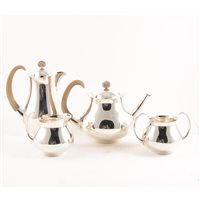 Lot 636 - A post-war silver four-piece teaset, designed by Eric Clements for Elkington & Co, 1966
