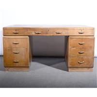 Lot 302 - Oak veneered twin pedestal desk