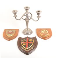 Lot 141 - Plated three-light candelabra, ...