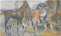 Lot 341 - After G D Rowlandson, Full Cry, The Check and The Kill, and four other prints.