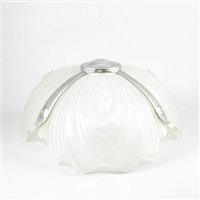 Lot 98 - Art deco frosted glass ceiling light shade 40cm diameter and a circular gilt framed wall mirror 38cm diameter, (2).