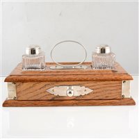 Lot 223 - Victorian style silver mounted oak desk stand, F. P. C. for Schaeffer, Birmingham 1989