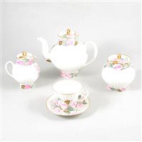 Lot 73 - Lomonosov porcelain coffee service, pink rose border design, fluted bodies.