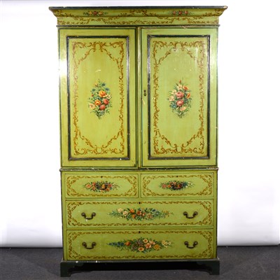 Lot 360 - Edwardian painted linen press, ...