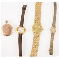 Lot 301 - Nine wrist watches and a small full hunter fob watch, all lady's, base metal, Rotary, Seiko, Remiz, Timex