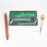 Lot 113 - A horn and white metal mounted spoon, Eyre & Spottiswoode draughtsman's set of cardboard scales, etc.
