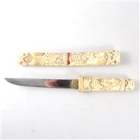 Lot 188 - Japanese tanto with bone handle and sheath