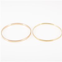 Lot 280 - Two 9 carat yellow gold slave bangles, 3.8mm and 4.8mm wide, 67mm internal diameter, total weight approximately 25.7gms.