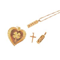 Lot 263 - A collection of gold jewellery, a 9 carat yellow gold ingot hallmarked Birmingham 1978, 23mm, an 18mm cross, a 45cm box link chain (no fastener), total weight approximately 10.5gms
